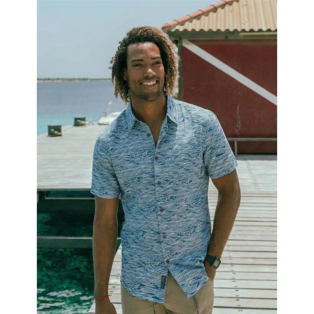 Baja Llama Roll Tides Deep Sea 7-Seas Button Up Short‎ Sleeve Shirt Mens XXL